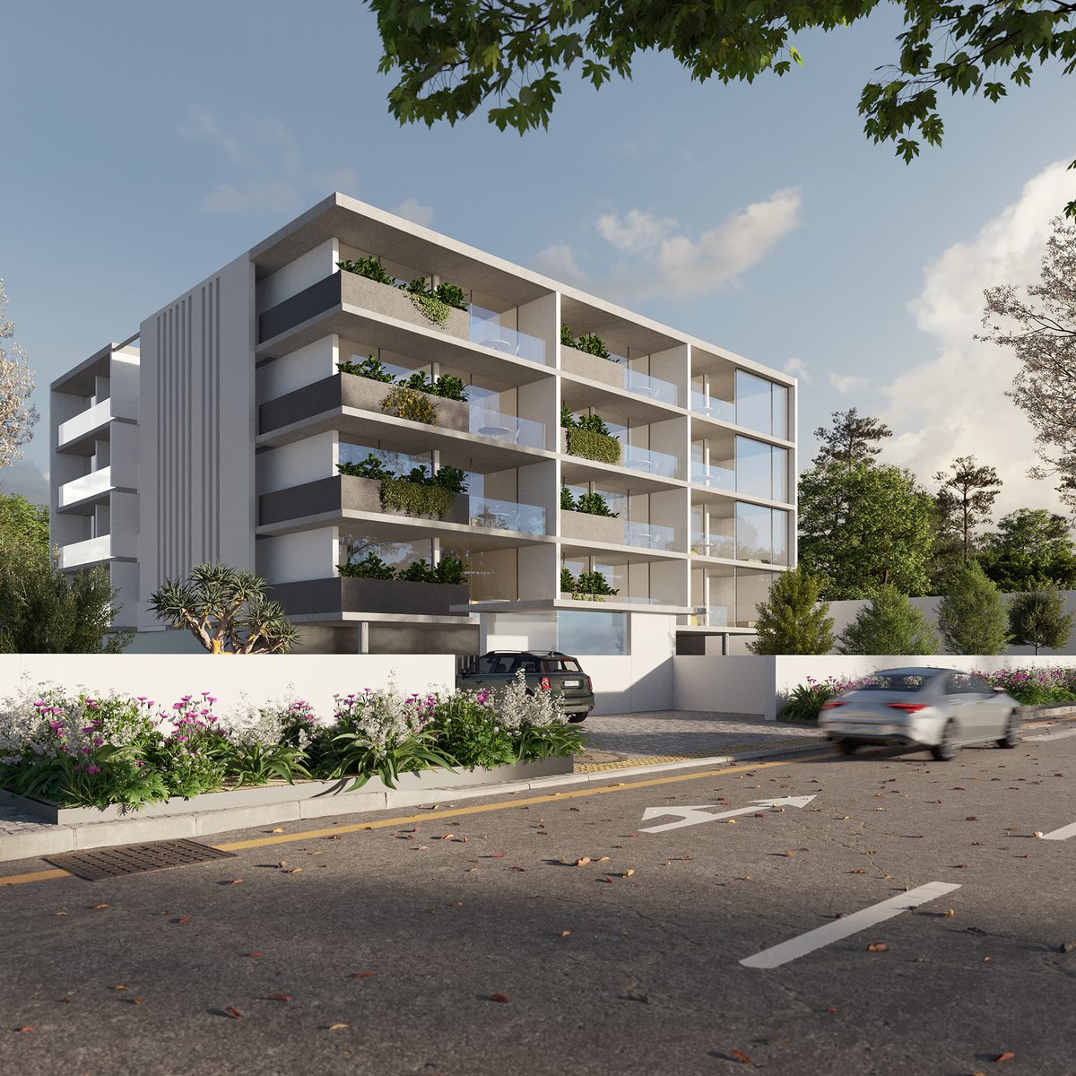 Apartment building street view – 3D exterior render
