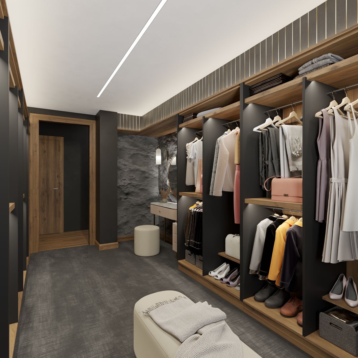 House A – Walk-in Closet – photoreal 3D render
