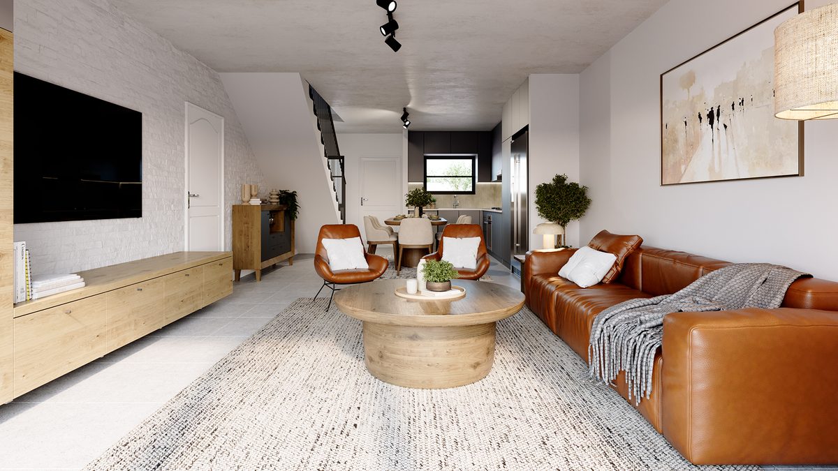 Open-plan lounge and dining – 3D interior render