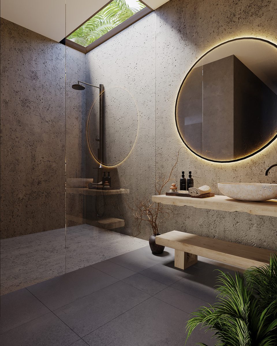 Bathroom with Skylight – photoreal 3D render