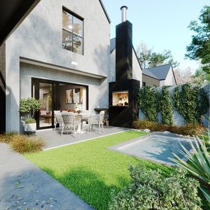 Garden and pool – 3D render